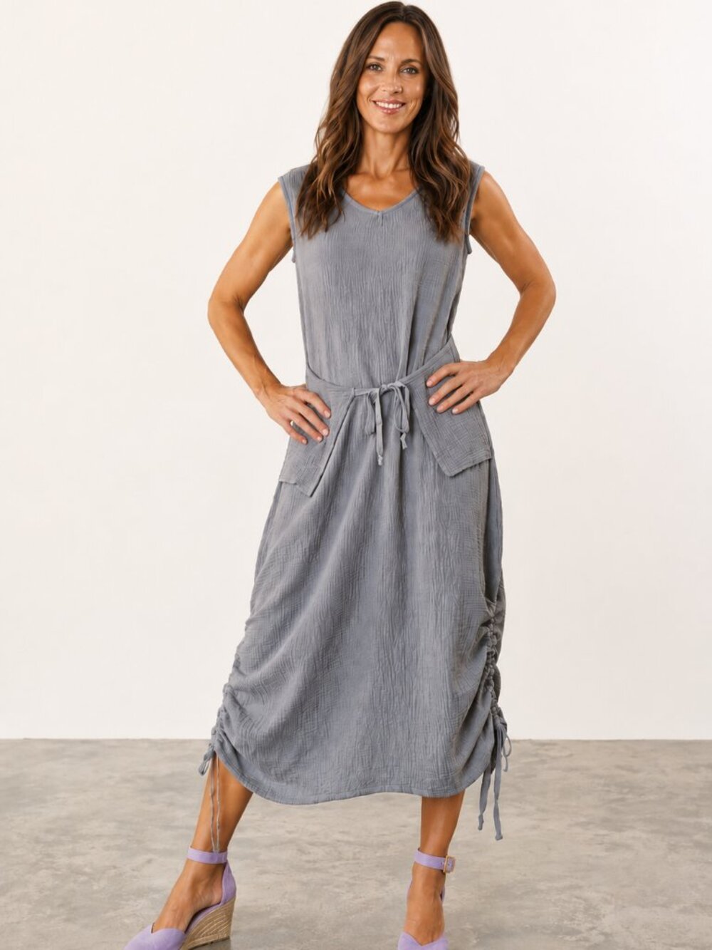 Bryn Walker‎ Kira Dress Crinkled Cotton Gauze Lagenlook sz XS also fits Small
